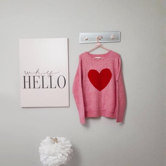 NWT Cupcakes & Cashmere pink knit red heart sweater M - Picture 3 of 5